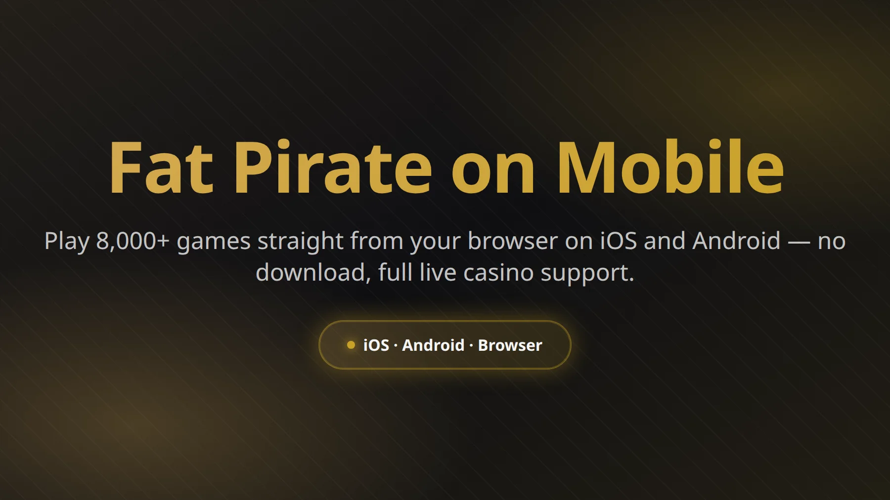 Fat Pirate Casino mobile web app running on smartphone with slots lobby, live dealer and cashier